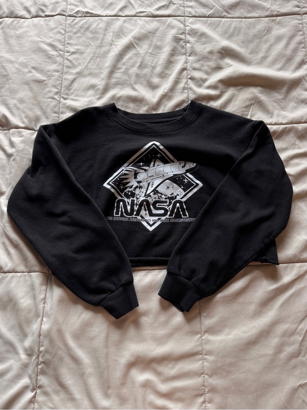 NASA Black Cropped Sweatshirt with Space Graphic